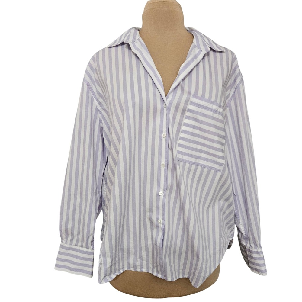 AYR The Deep End Striped Button Down Shirt XL Lavender White Coastal